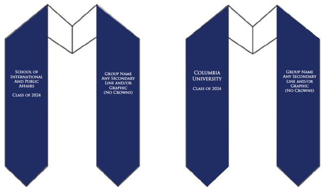 An example of the 2023 commencement stole guidelines in dark blue with white text. Please refer to webpage content for detailed instructions. 