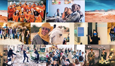 Collage of images of Columbia graduates around the globe