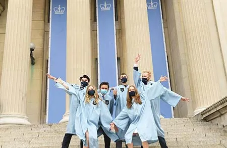 2021 grads on Low Library steps of Columbia University