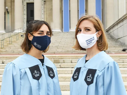 Women wear Mask at Columbia Low Library steps 