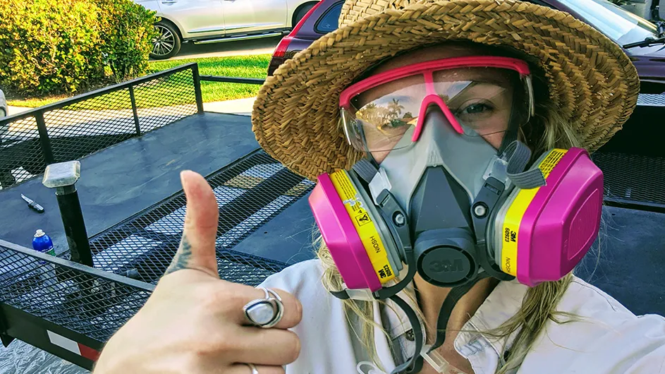 Photo of student who built a tiny home during the pandemic