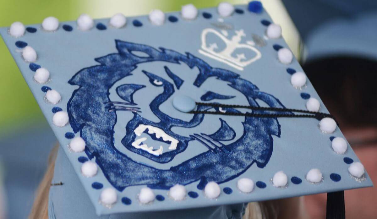 Columbia University graduation cap with Roar-EE the lion