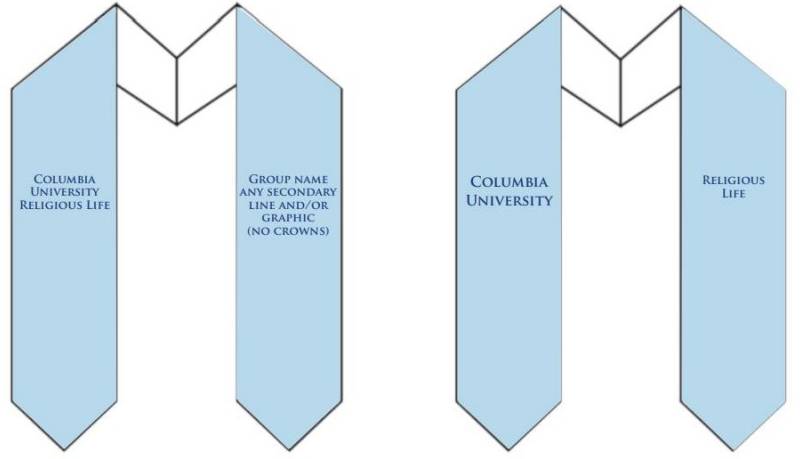 An example of the 2023 commencement stole guidelines in PMS280 and dark blue text. Please refer to webpage content for detailed instructions. 