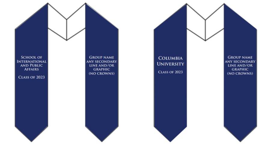 An example of the 2023 commencement stole guidelines in dark blue with white text. Please refer to webpage content for detailed instructions. 