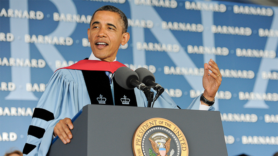 Barack Obama speaking at podium